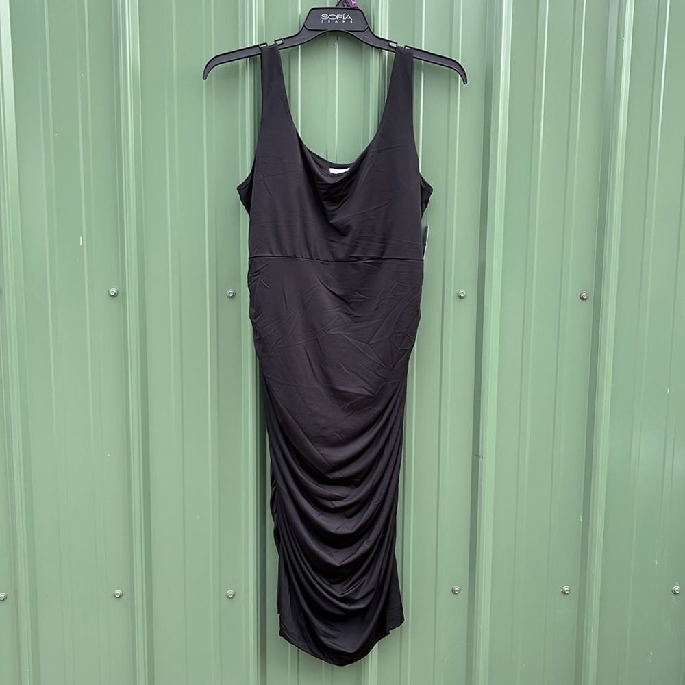 Sofia Womens Body Sculpting Ruched Tank Dress, Below Knee Length Size XXL